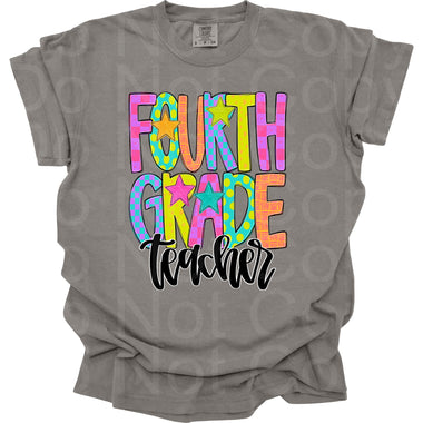 Preppy Bright Pattern Fourth Grade Teacher DTF Transfer (AR)
