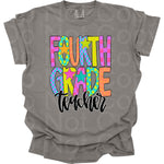 Preppy Bright Pattern Fourth Grade Teacher DTF Transfer (AR)
