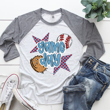 Gameday Baseball Columbia Blue and Red DTF Transfer