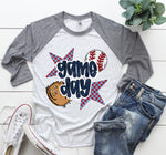 Gameday Baseball Navy Red Columbia Blue DTF Transfer