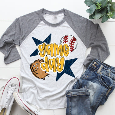 Gameday Baseball Navy and Yellow DTF Transfer