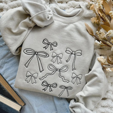 Bow Doodle Collage Wholesale Embroidered Sweatshirt