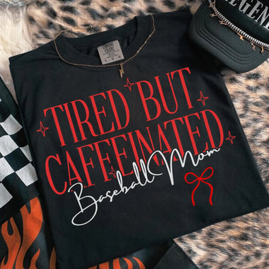 Tired but Caffeinated Baseball Mom Wholesale Tee