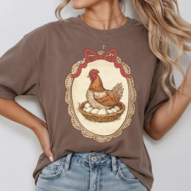 SINGLE- Chicken Bow Frame Cottage Core Wholesale Tee
