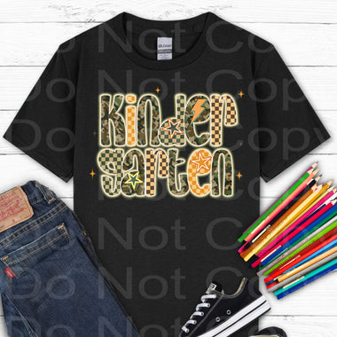 Kindergarten Camo Orange Check DTF Transfer (E)