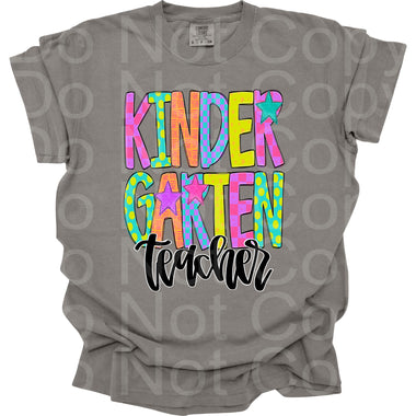 Preppy Bright Pattern Kindergarten Teacher DTF Transfer (AR)
