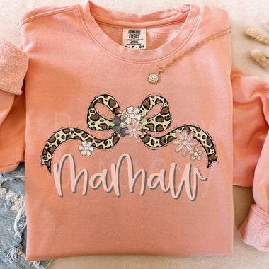 MaMaw with Leopard Bow DTF Transfer