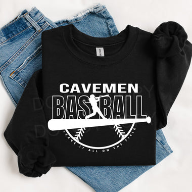 Cavemen Baseball WHITE INK DTF Transfer