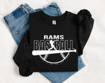 Rams Baseball WHITE INK DTF Transfer