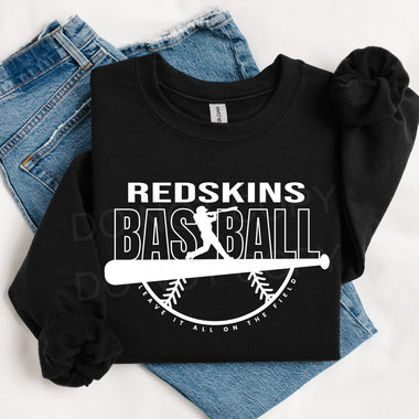Redskins Baseball WHITE INK DTF Transfer