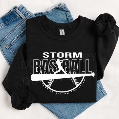 Storm Baseball WHITE INK DTF Transfer