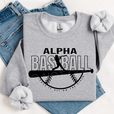 Alpha Baseball BLACK INK DTF Transfer