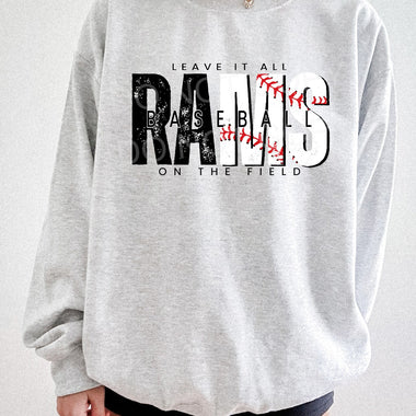 Leave It All On The Field RAMS Baseball BLACK DTF Transfer