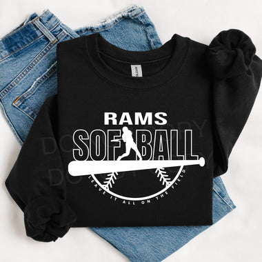 Rams Softball WHITE INK DTF Transfer
