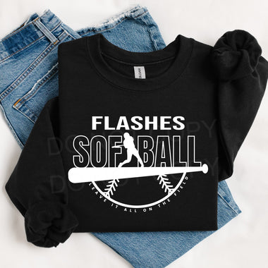 Flashes Softball WHITE INK DTF Transfer