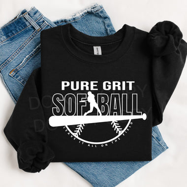 Pure Grit Softball WHITE INK DTF Transfer
