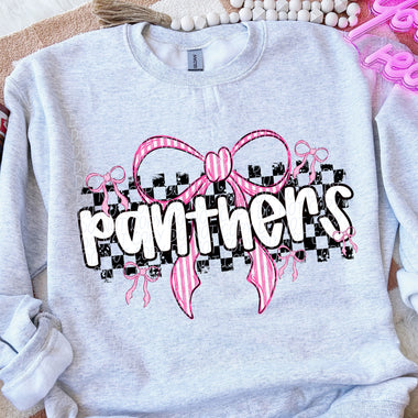 Panthers Pink Bow with Checks Mascot DTF Transfer