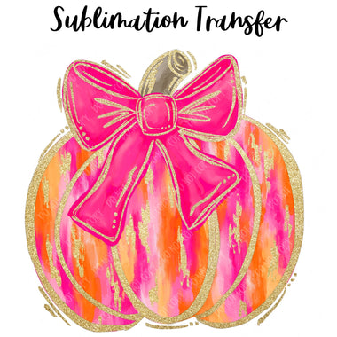 Pink Gold Bow Pumpkin Sublimation Transfer