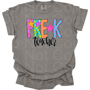 Preppy Bright Pattern Pre K Teacher DTF Transfer (AR)