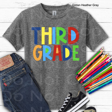 Third Grade Boy Block Style Primary Colors DTF Transfer (E)