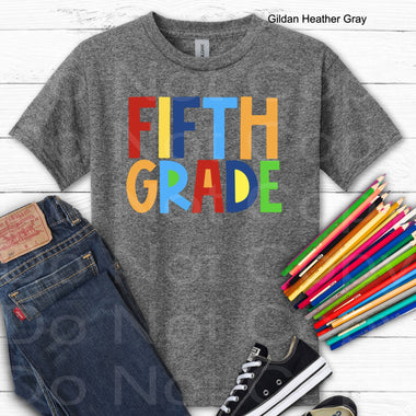 Fifth Grade Boy Block Style Primary Colors DTF Transfer (E)
