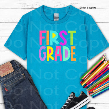 First Grade Girl Block Style Primary Colors DTF Transfer (E)
