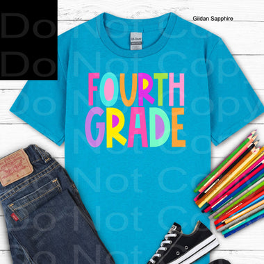 Fourth Grade Girl Block Style Primary Colors DTF Transfer (E)