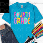 Fourth Grade Girl Block Style Primary Colors DTF Transfer (E)