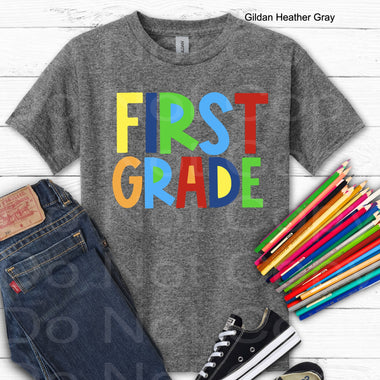 First Grade Boy Block Style Primary Colors DTF Transfer (E)