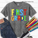First Grade Boy Block Style Primary Colors DTF Transfer (E)
