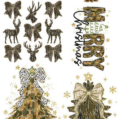 Camo Christmas Glitter Coquette Ready Made DTF Gang Sheets (Adult Size) 22"x48"