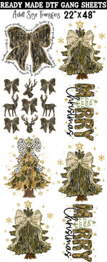 Camo Christmas Glitter Coquette Ready Made DTF Gang Sheets (Adult Size) 22"x48"