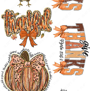 Thankful Glitter Coquette Ready Made DTF Gang Sheets (Adult Size) 22"x48"