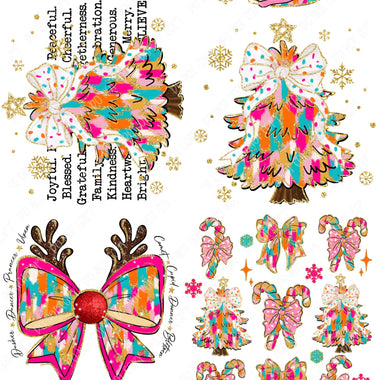 Colorful Coquette Christmas Bow Ready Made DTF Gang Sheets (Adult Size) 22"x48"