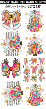Colorful Coquette Christmas Bow Ready Made DTF Gang Sheets (Adult Size) 22"x48"