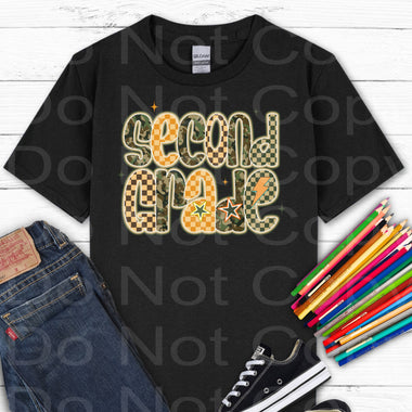 Second Grade Camo Orange Check DTF Transfer (E)