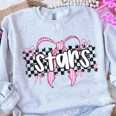 Stars Pink Bow with Checks Mascot DTF Transfer