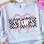 Stars Pink Bow with Checks Mascot DTF Transfer