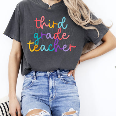 Colorful Cursive THIRD GRADE TEACHER DTF Transfer