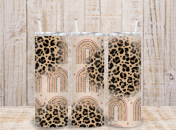 Rainbow Leopard 20oz Skinny Tumbler with Lid and Plastic Straw