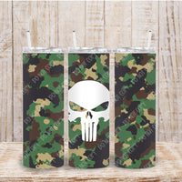 Punisher Camo 20oz Skinny Tumbler with Lid and Plastic Straw