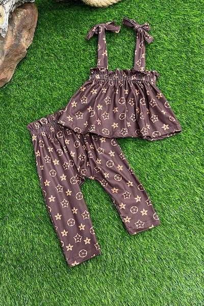 Brown Baby Set Star Printed Kids Outfit