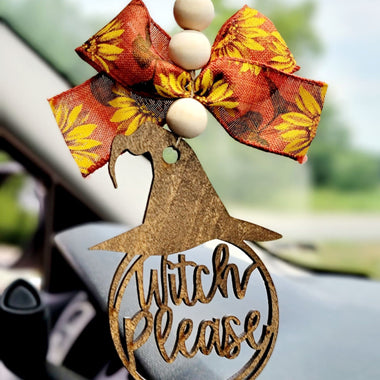 Witch Please Wood Car Charm