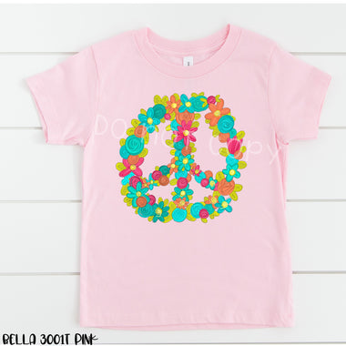 Floral Peace Sign Adult and Toddler Screen Print Transfer