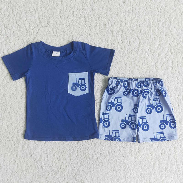 Boy's Blue Tractor Shirt and Shorts Set