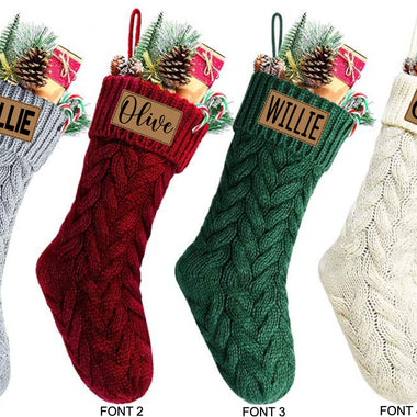 “No restocks” Knit Leather Patch Personalized Stocking