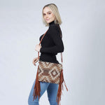 Aztec Crossbody with Fringe Brown