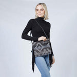 Aztec Crossbody with Fringe Dark Grey