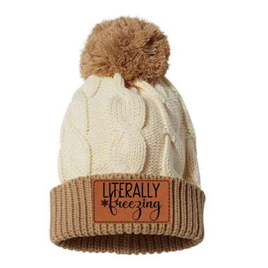 Literally Freezing Leather Patch Richardson Cable Knit Beanie with Pom Pom