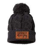 Literally Freezing Leather Patch Richardson Cable Knit Beanie with Pom Pom